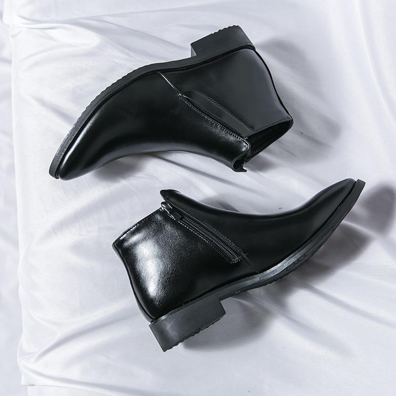 Fashion Pointed Toe Men's High Top Footwear Classic Retro Leather Chelsea Boots Men Side Zipper Fashion Ankle Boots Male Business Shoes