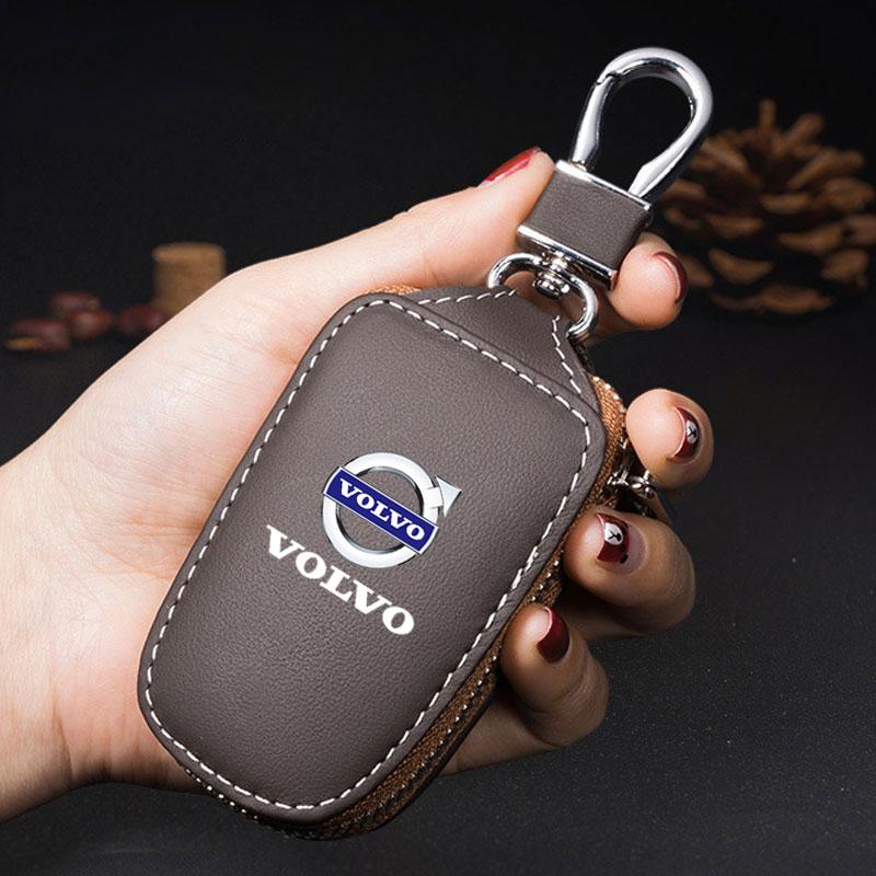 Leather Keychain Men Key Holder Organizer Pouch Car Key Wallet for Volvo RDESIGN S60 S90 XC40 XC60 XC90 AWD Car Accessories CN5