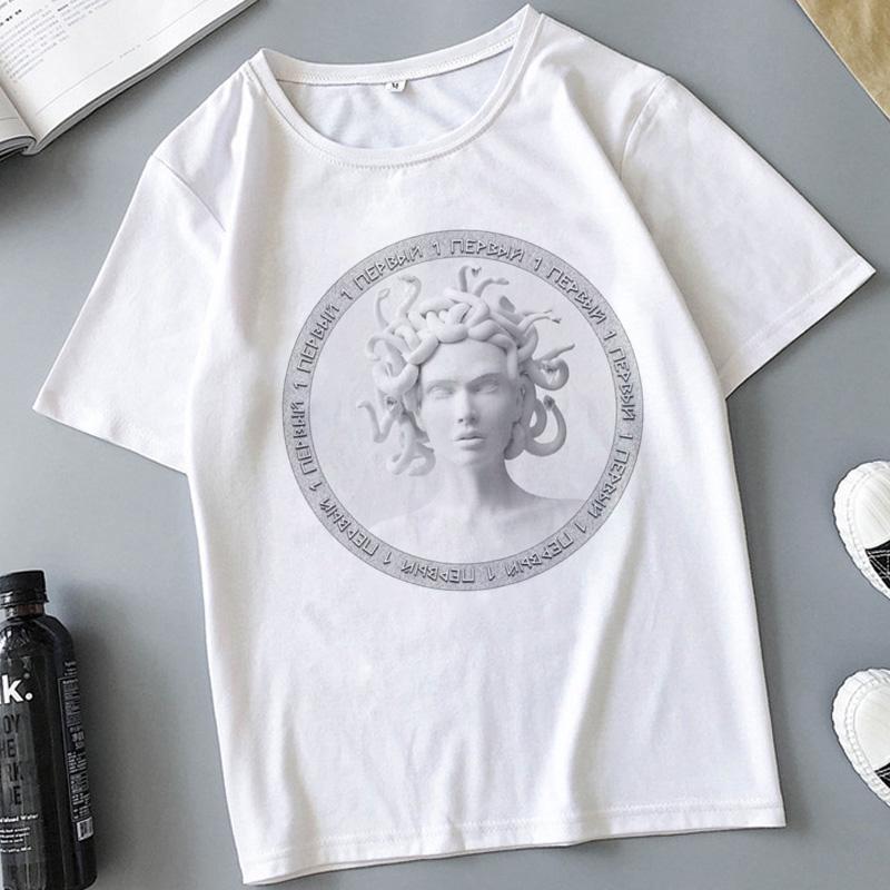 Snake Head Female Monster Medusa Printed T-shirt Summer Women's Casual White Female Tshirt Harajuku Vintage Fashion Tops T Shirt
