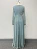European Style Shiny Pleated Long Sleeve V-Neck A-Line Evening Gown