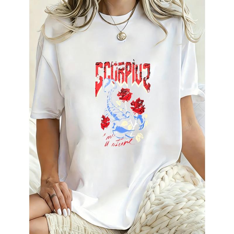 Oversized T Shirt Black Scorpion And Roses Graphic Print With Text For Casual Wear