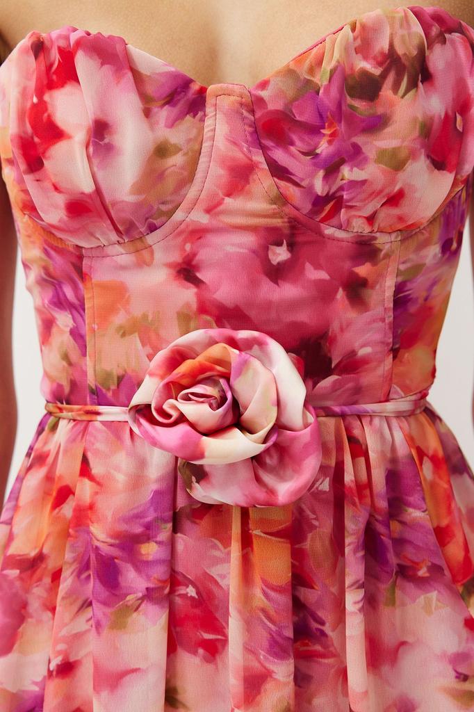 Women's Style Dress Multicolored A-Line Dress with Rose Detail