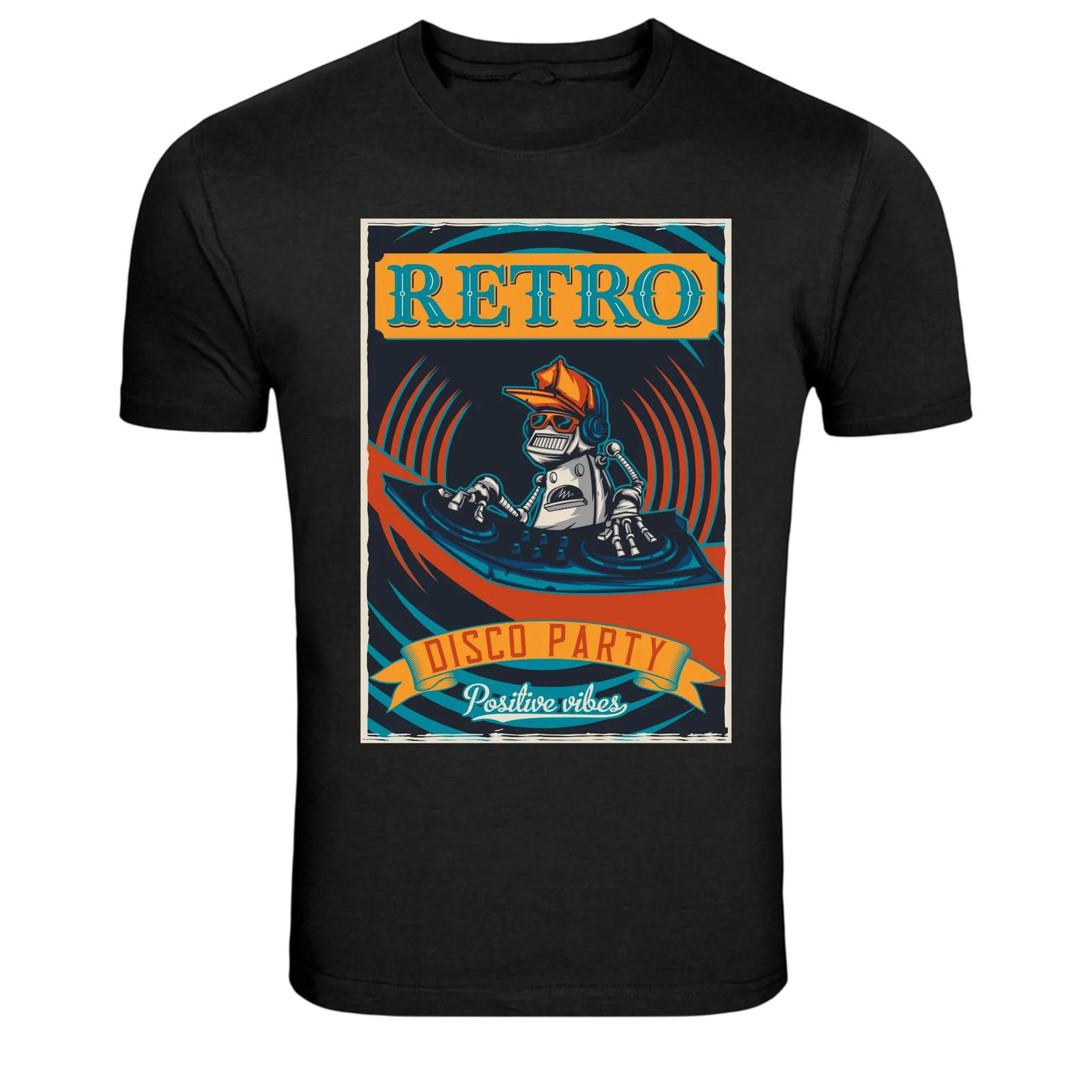 Retro Disco Party DJ Robot Positive Vibes Graphic T-Shirt M