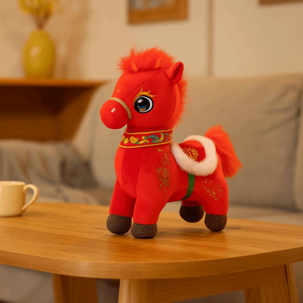 Chinese Style Cartoon Steed Doll Fluffy Zodiac Pony Figurine Funny Plush Horse Doll  Birthday Gift