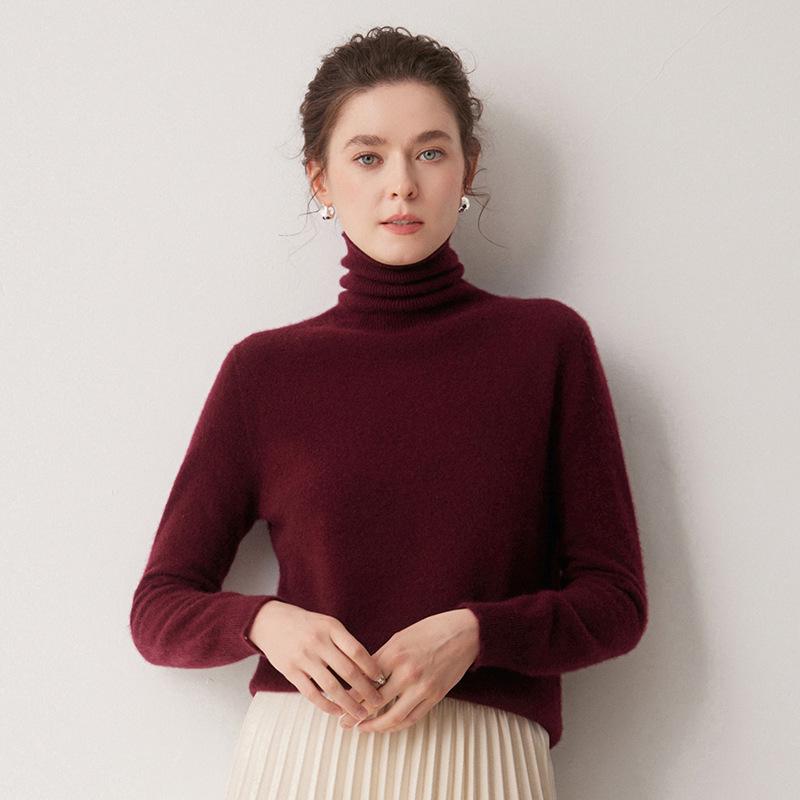 100% Cashmere Women's High Neck Solid Color Loose Fit Sweater for Autumn/Winter