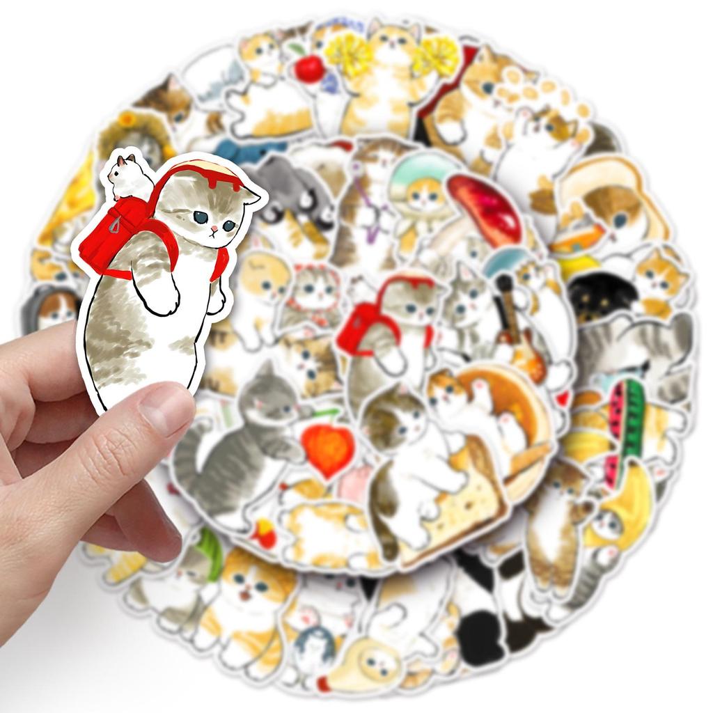 50 Cute Hand-Drawn Kitten Stickers: Waterproof Decals for Notebooks, Suitcases, Journals, and Water Bottles