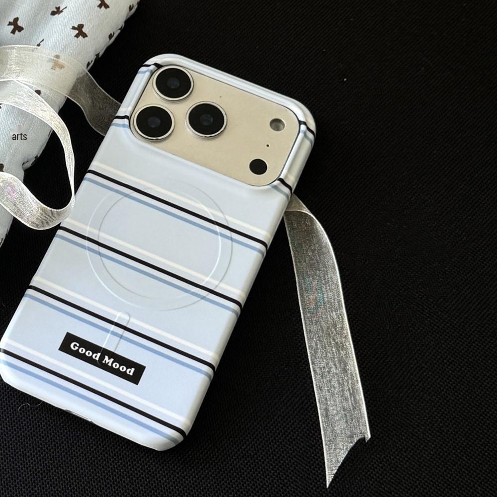 Korean-Style Striped Magnetic Phone Case for iPhone 15 Pro/17 Pro Max, Women's 16