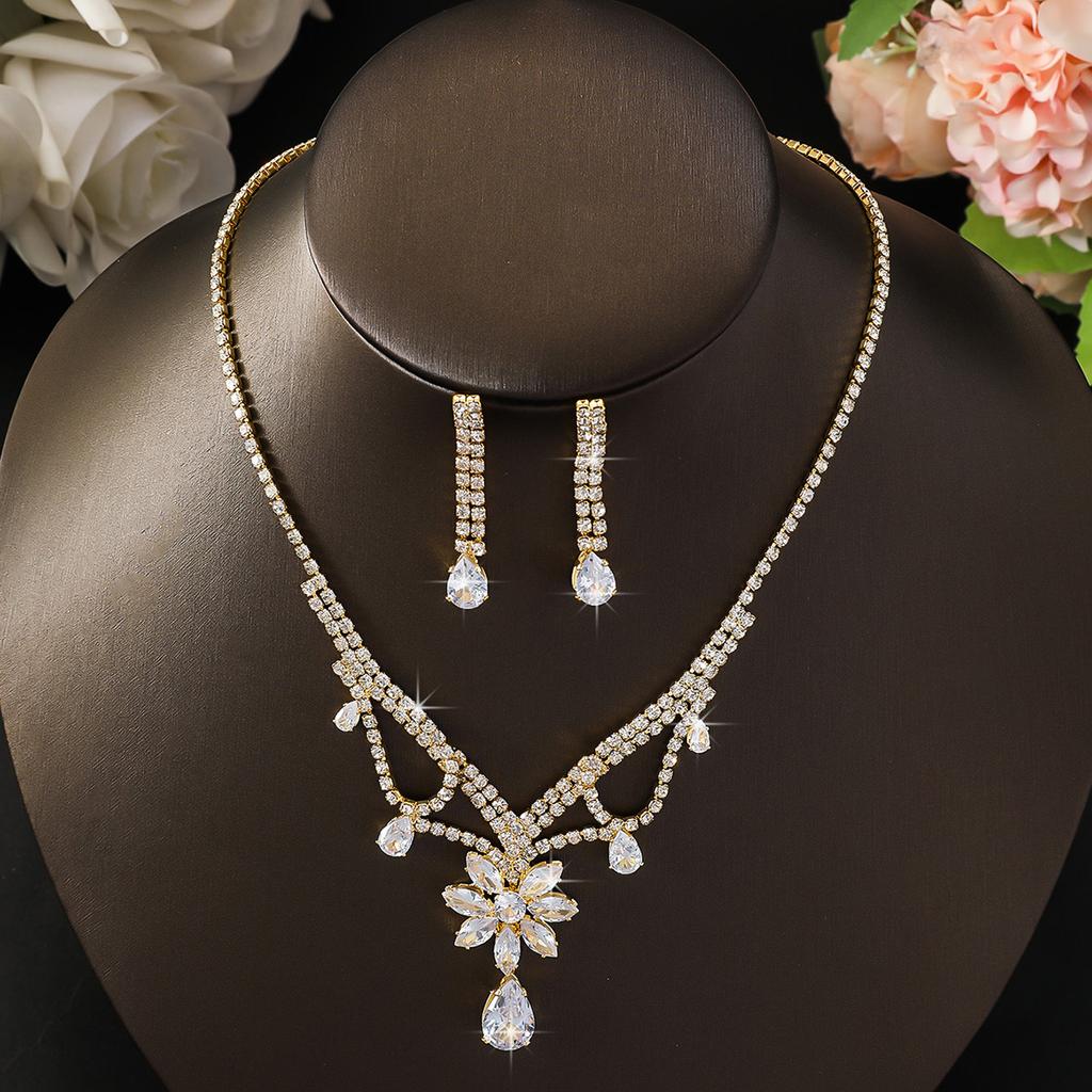 European and American necklace, earring set, jewelry, bride's wedding dress, full diamond jewelry, women's holiday wear