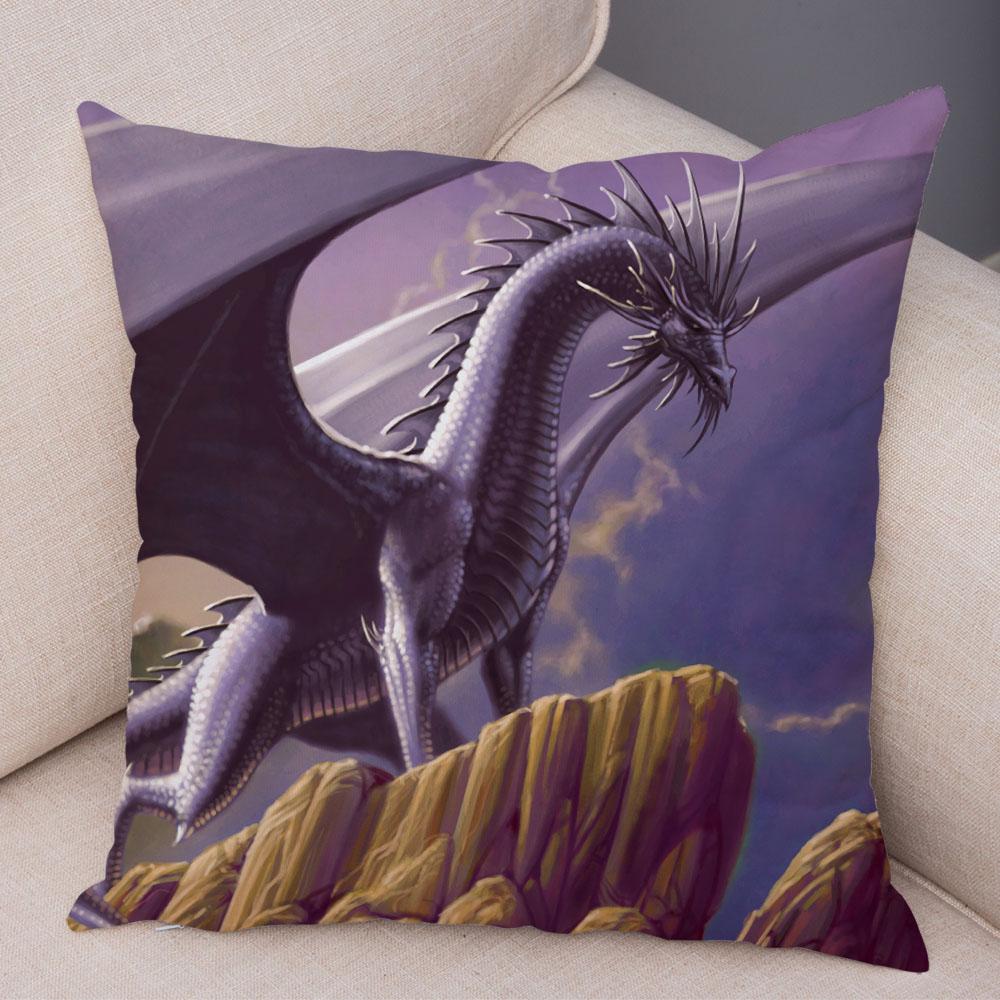 Fronha de almofada com estampa de animal de desenho animado, capa de almofada com estampa de dragão, capa de almofada decorativa para carro, sofá, casa, sala de estar