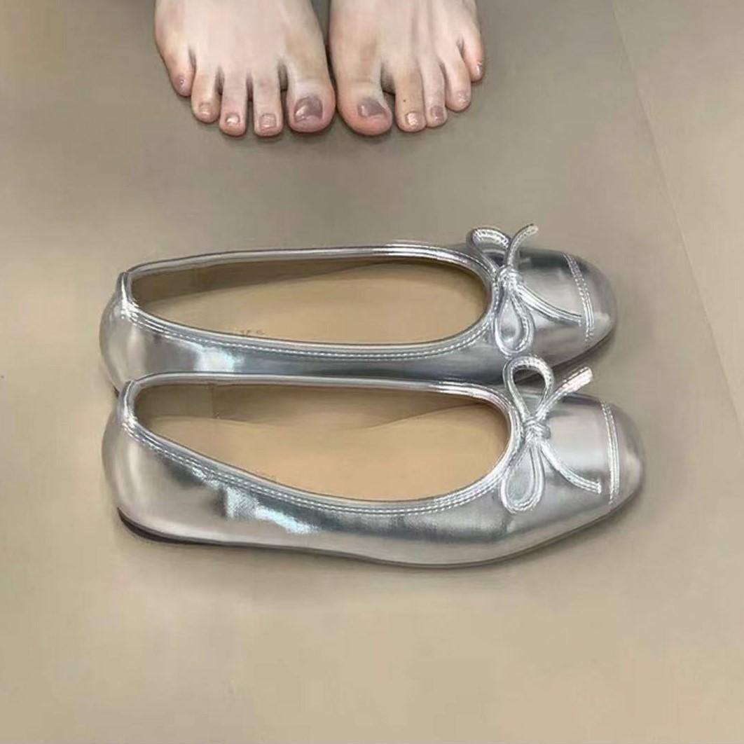 

2025 autumn new French bow flat-soled single shoes women s shallow mouth ballet grandma shoes gentle fairy style single shoes 39