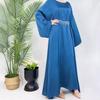 Rhinestone Waist Belt Satin Dress: Elegant Middle Eastern Abaya for Plus Size Women