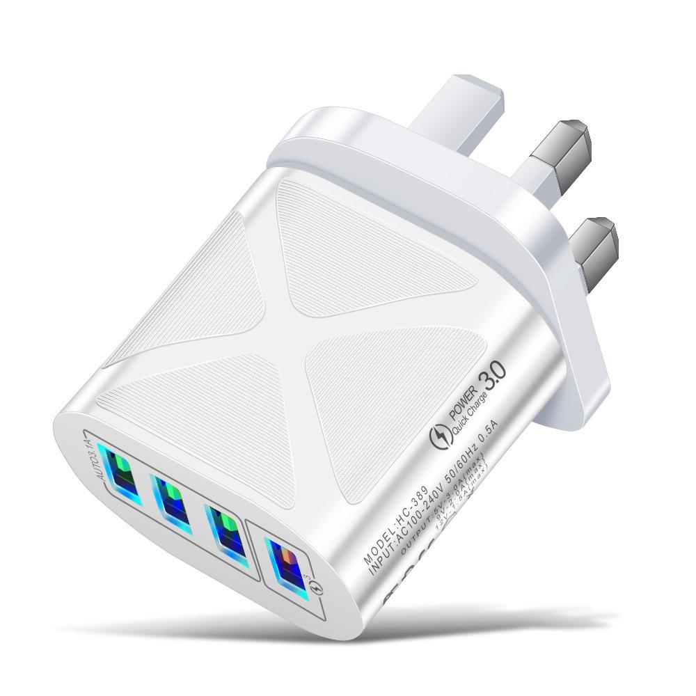 48W QC3.0 4-Port USB Fast Charger with US EU UK Plugs