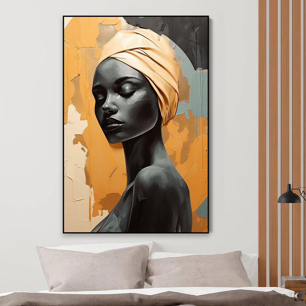 Abstract Woman Portrait Poster Canvas Painting Modern Red Lips Wall Art African Woman Art Print Bedroom Canvas Painting Decor