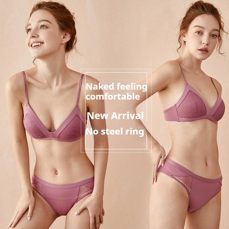 Comfortable Non-wired Bra French Lace Small Chest Push-up Bra Sexy Breathable Underwear Set