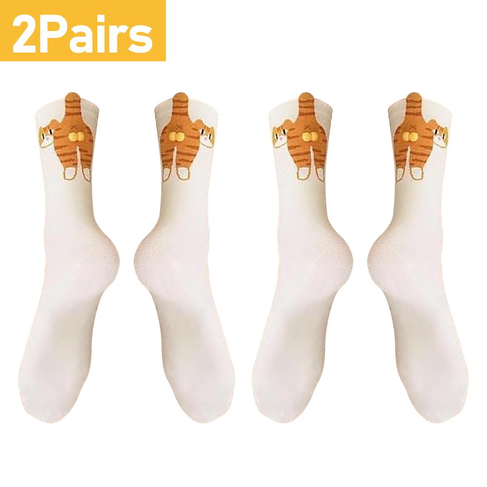 White/Black Cartoon Cat Tinkerbell Egg Socks Female Summer Outside Ins Cotton Japanese Cute Quirky Mid-calf Socks