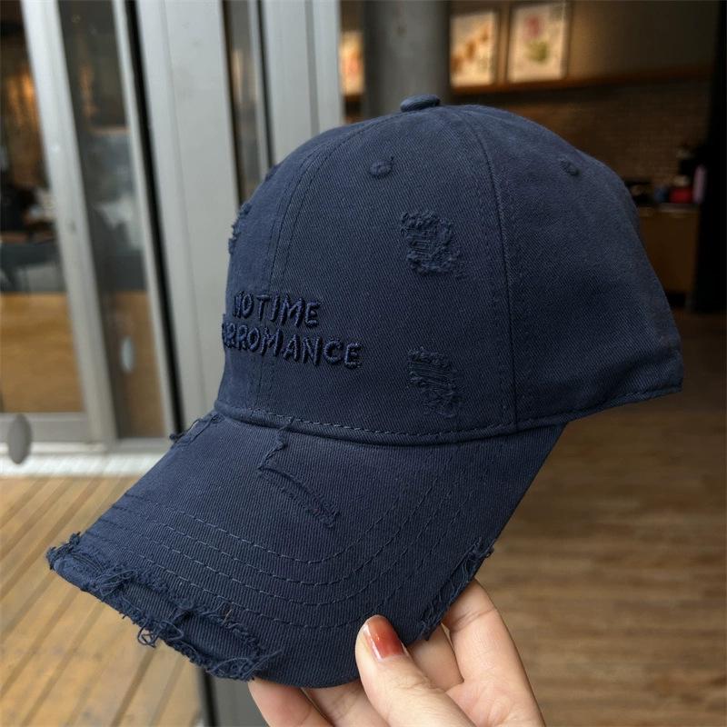 2025 Embroidered Letter Ripped Baseball Cap with Widened Brim for a Slimmer Look - Unisex Casual Soft Top Cap