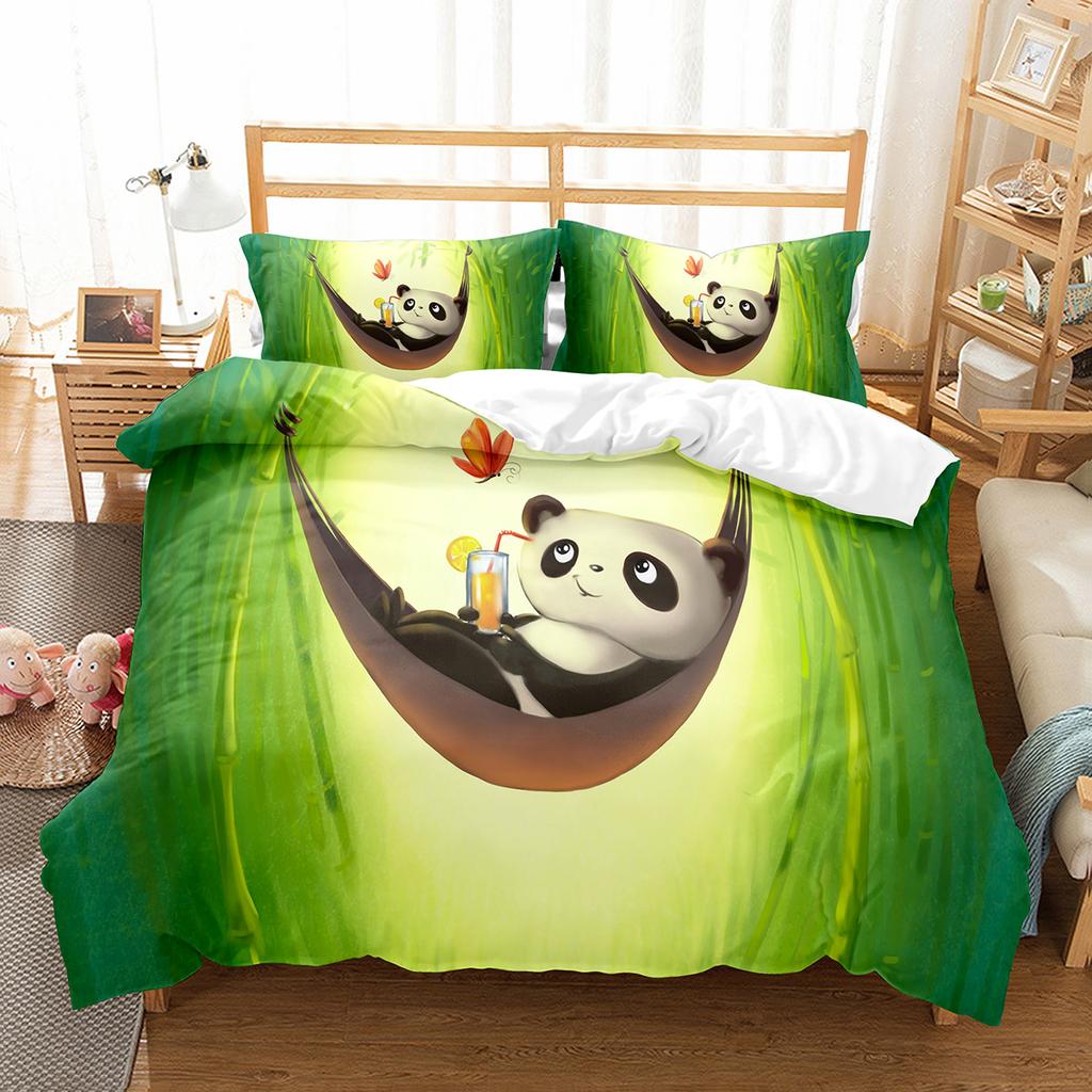 Cartoon Panda Bettbezug Set Niedliches Muster King Queen Full Size Für Kinder Jungen Mädchen Polyester Bettdeckenbezug Mit Kissenbezug