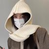 Autumn and winter dual-purpose hooded shawl hat scarf integrated women's two-piece set solid color warm scarf wool knitted hat