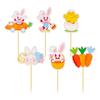 12Pcs/Set Cartoon Pattern Easter Cake Toppers Bunny Design Thick Cardstock Cupcake Toppers Pre-Assembled Sticks Dessert Supplies