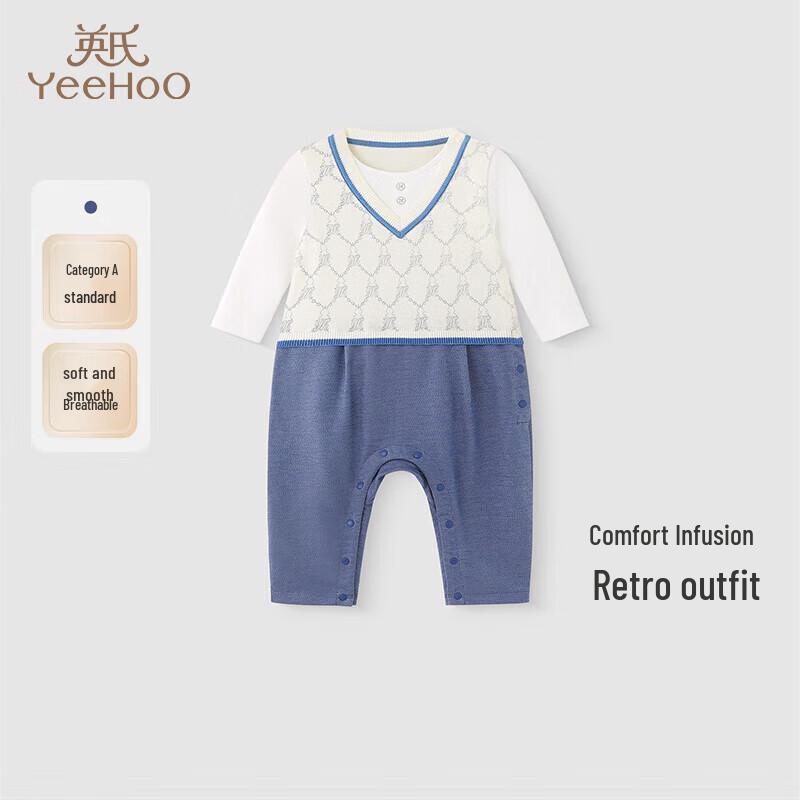 Yeehoo Boys Faux 3-Piece Long Sleeve Cotton Romper 80