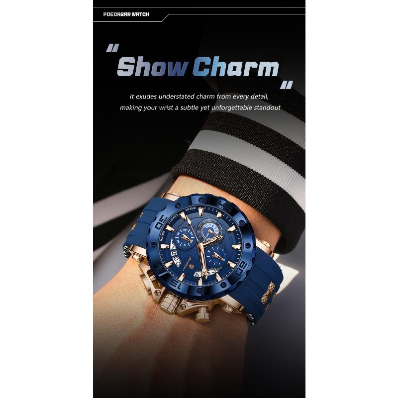 POEDAGAR Reloj Deportivo de Lujo para Hombre Cronógrafo Impermeable Luminoso Moda Reloj Calendario Correa de Silicona Relojes de Cuarzo