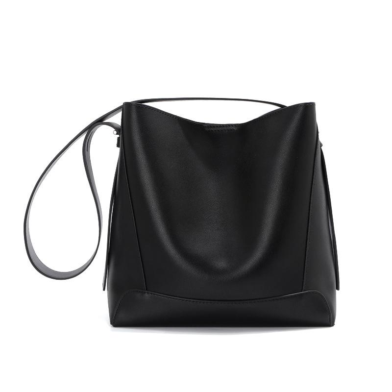 Cowhide Bucket Bag Large Capacity Tote Bag Women's Versatile Commuter Underarm Bag Crossbody Leather Shoulder Bag