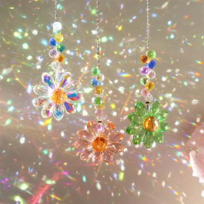 Glass Flower Suncatcher Hanging Decoration Indoor Outdoor Garden Car Rearview Mirror Rainbow Maker Floral Hanging Ornament