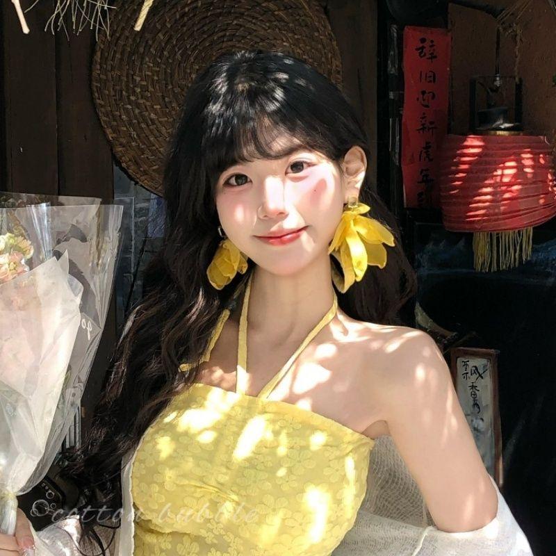 

Super Fairy Yellow Flower Earrings Female Vacation Style Chiffon Earrings Niche Style Fancy Ear Clip without Pierced Exaggerated Earrings Yellow Flower Earrings