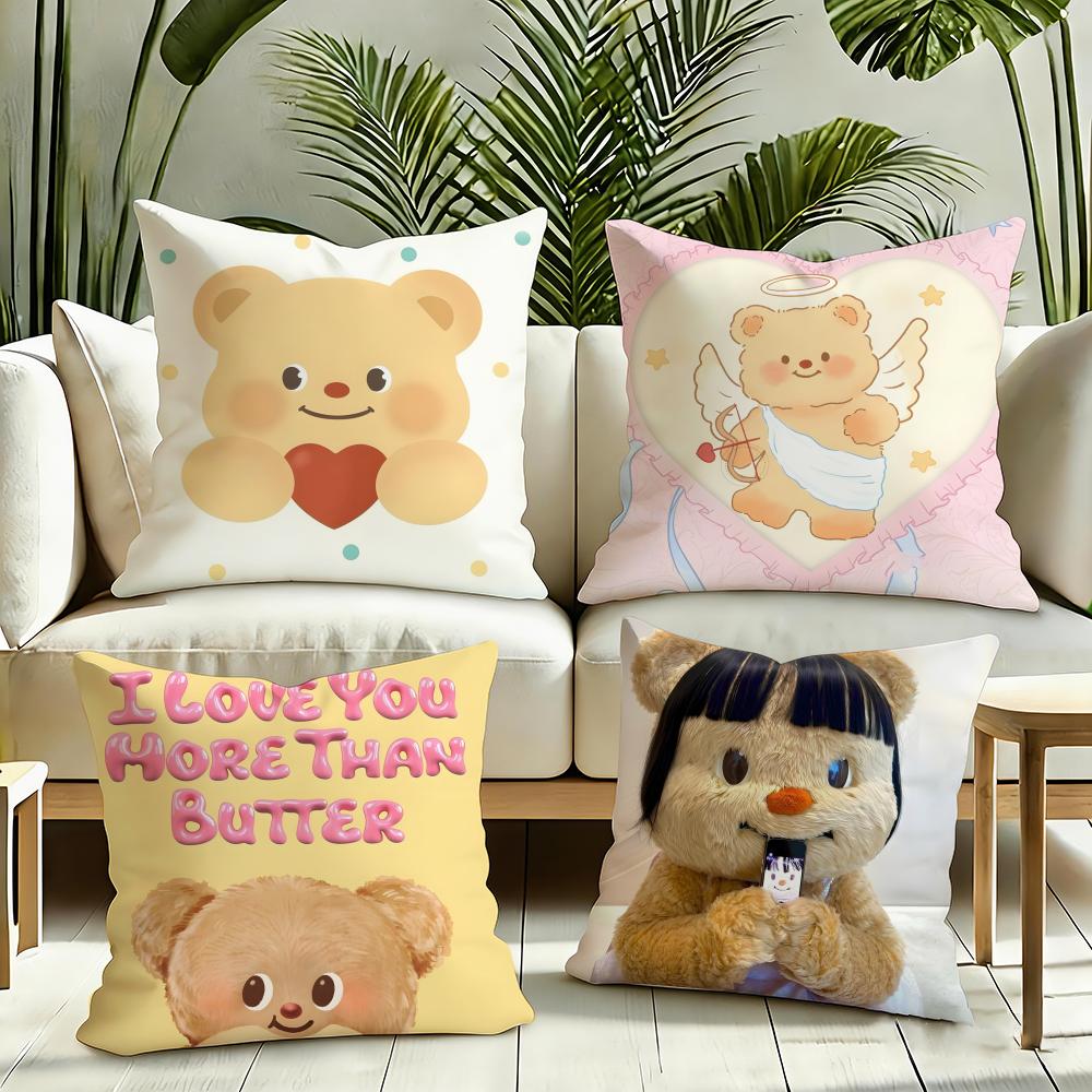 Butterbear Cushion Cover Reversible Plush Pillow Cover Soft Fluffy Home Decor for Sofa Bedroom
