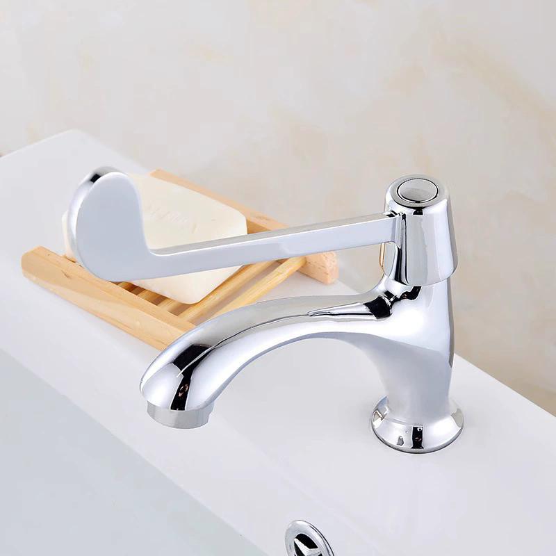 Rubinetto per Lavabo Ospedaliero Monoforo Freddo Manico Lungo Ottone Cromato Rubinetto per Lavabo Ospedaliero Rubinetto Ospedaliero Rubinetto Pubblico