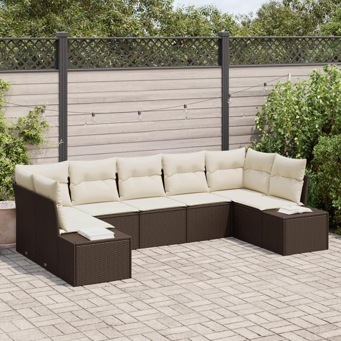 VidaXL Ensemble de canapé de jardin 7 pièces avec coussins Marron Poly Rotin 3347208