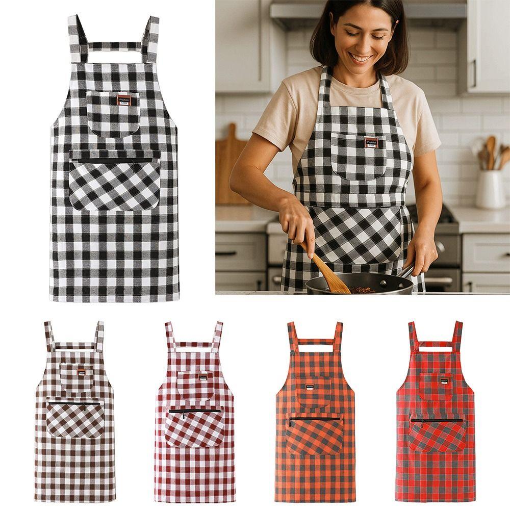 Anti Dirty Kitchen Aprons Checkered Print Cooking Aprons Chef Work Apron  Household Cleaning