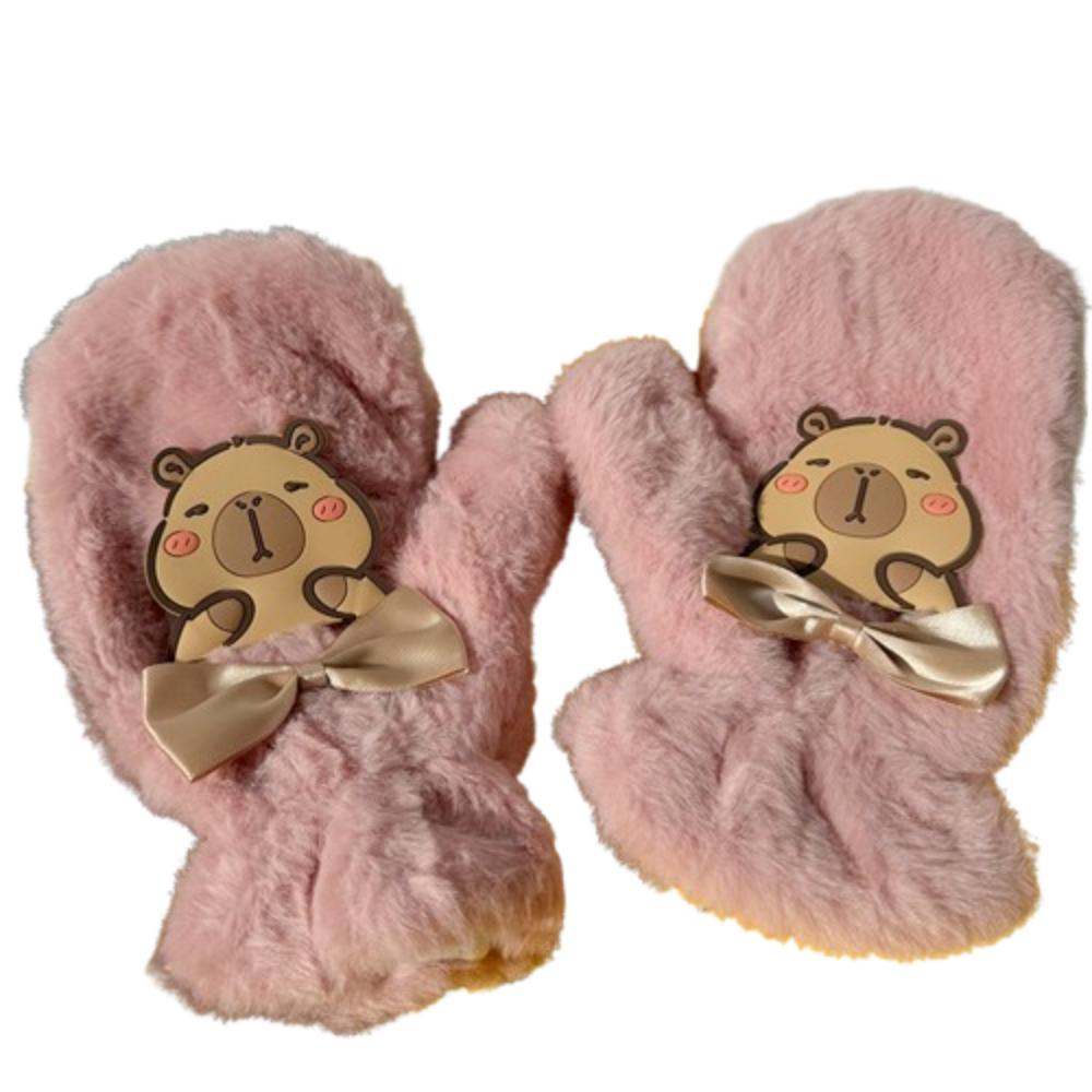 3D Women Cute Mittens Kawaii Fluffy Winter Gloves Fashion Plush Capybara Gloves Outdoor Activities