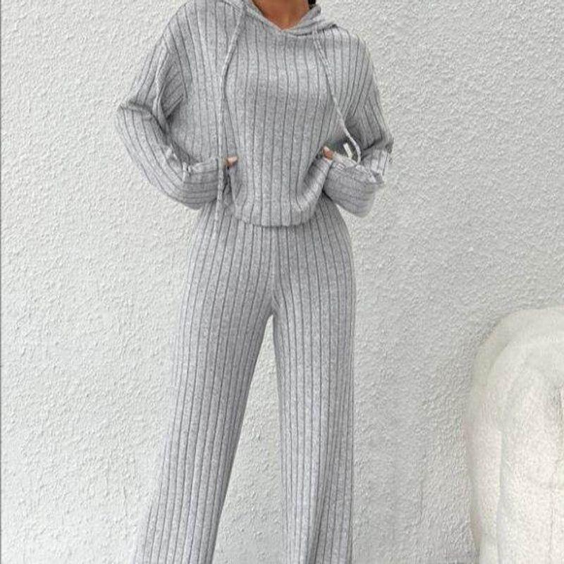 

New Elegant Solid Color Long Sleeve Fashionable Casual Set Black 2XL
