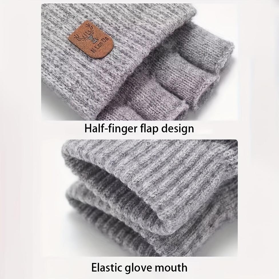 1 Paire de Gants Cachemire Coquille pour Homme & Femme - Gants Tricotés Chauds Demi-Doigts Tactiles avec Coupe Élastique, Lavables en Machine, Idéaux pour le Cyclisme