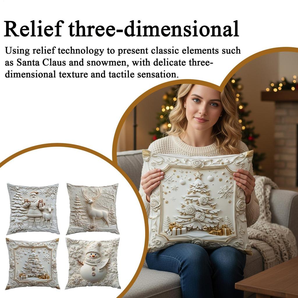 Pillow Covers 18x18 Inch Embossed Pillowcase Decorations Winter 4 Piece Christmas Couch Pillow Covers For Holiday Farmhouse