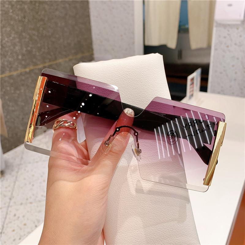 Fashion New Women Oversized Rimless Sun Glasses Vintage Gradient Tea Cool Sunglasses Ladies Uitravioler-proof
