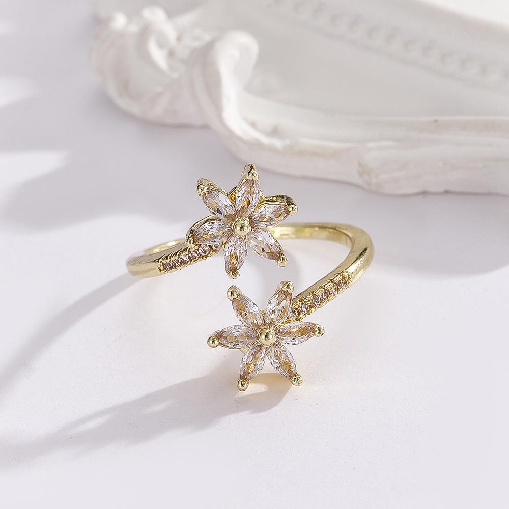 Charm-In 1pc Cubic Zirconia Flower Decor Wrap Ring Copper Jewelry Valentines
