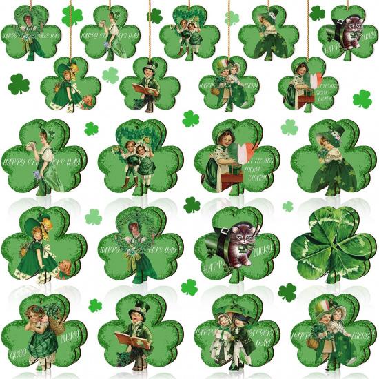 Karenhi 24 Pcs Vintage Valentine Day Tree Ornaments Easter Wooden Ornaments St. Patrick s Day Tree Decoration with Rope for Crafts Holiday Hanging Shamrock