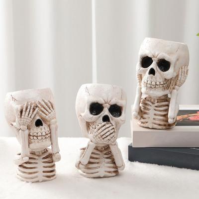 Halloween Skull Planter Pot Resin Skeleton Figurine Flowerpot Indoor Outdoor Succulents Plants Container Home Balcony Garden Decoration