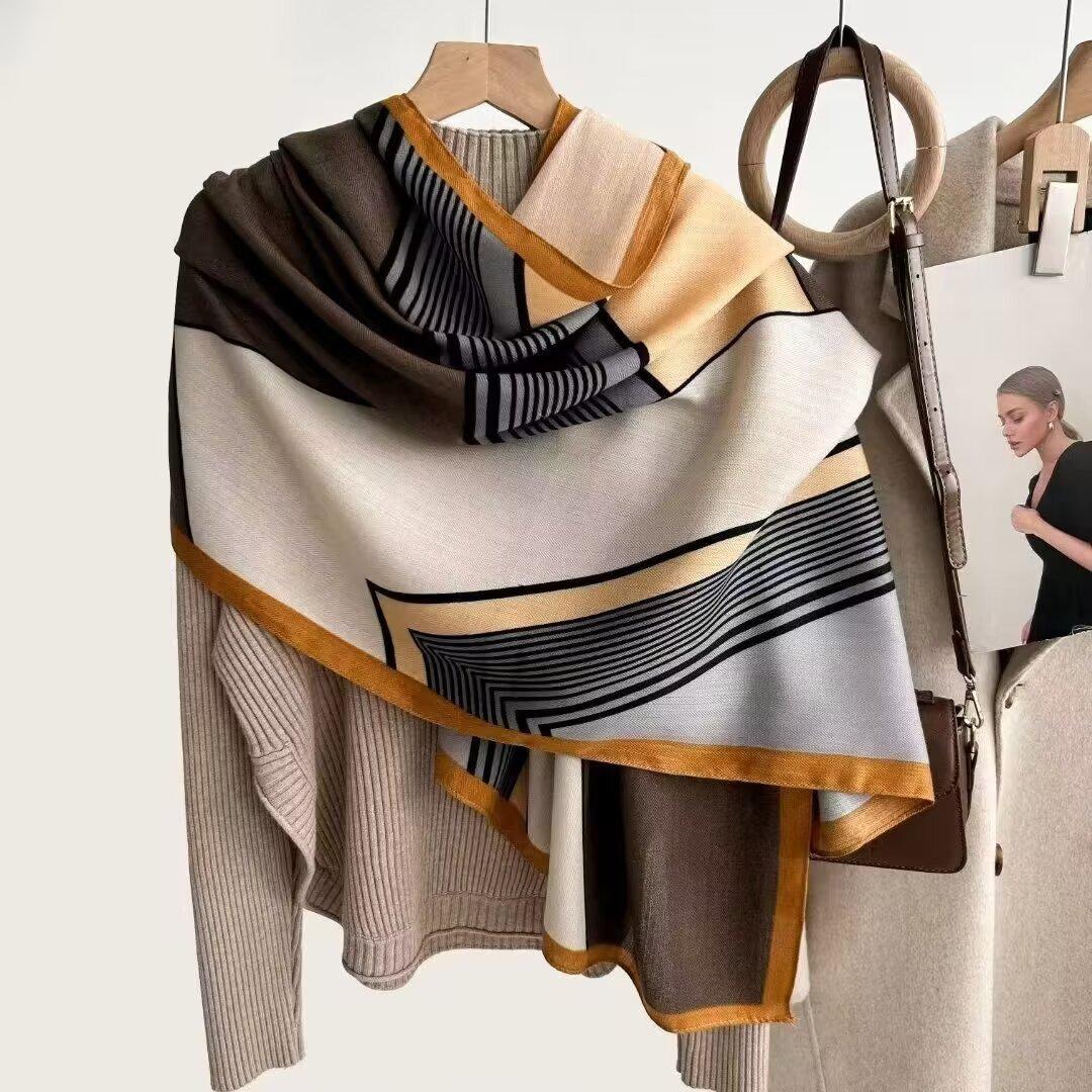 

Vibrant Contrast Geometric Scarf Shawl - Soft, Breathable, Windproof, Sunscreen, Travel-Friendly - Perfect for Spring and Summer