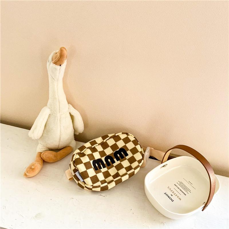 

Stylish Baby Single Shoulder Bag Trendy Girls Crossbody Chest Bag Chic Boys Checkerboard Canvas хакі