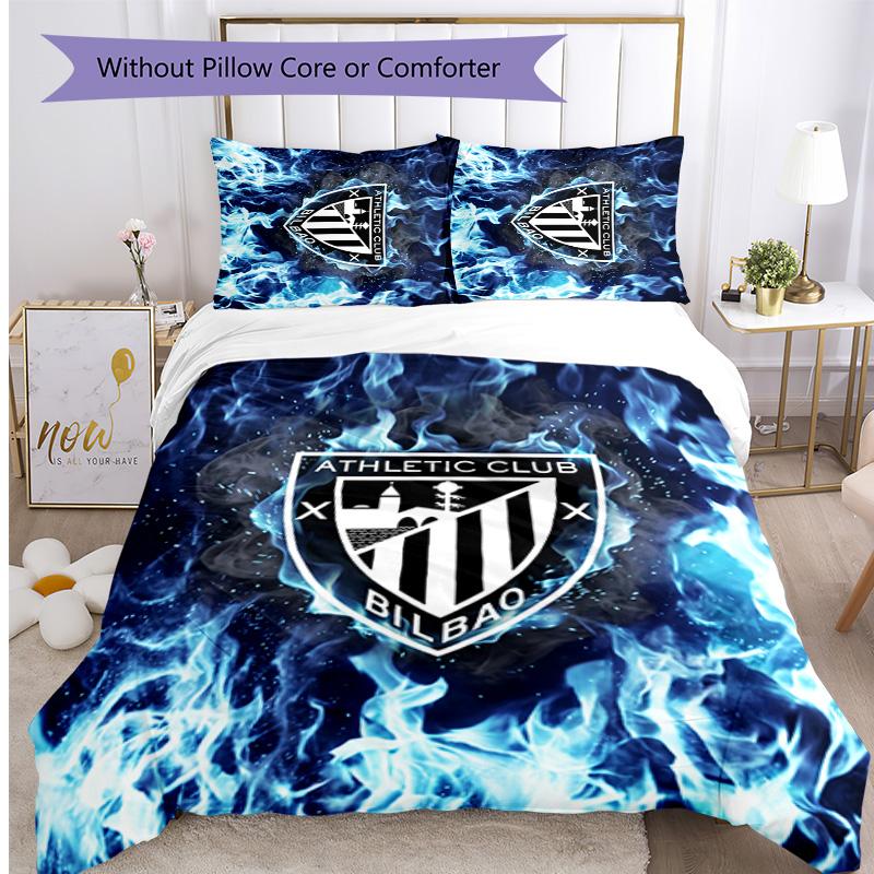 Athletic Bilbao Football Printed 3 Pieces Bedding Set, Comfortable Skin Friendly Bedroom Duvet Cover Set