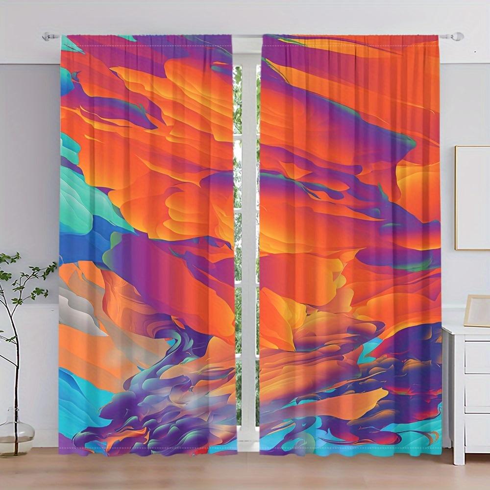 

2 Pieces Geometrical Pattern Colorful Rainbow Curtains Printed for Living Room Kitchen Bedroom Dining Room Window Home Decor 100W130H&Rod Pocket