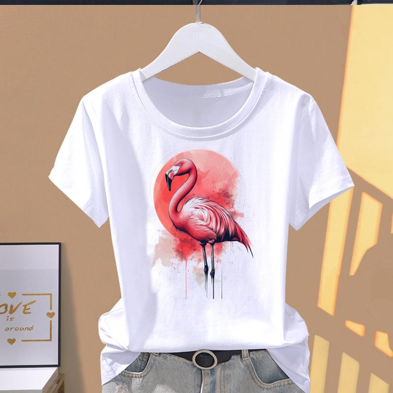 (Asian Size) Style Flower Cute O-neck Casual Clothing Short Sleeve T Shirt Printed T-shirts Fashion Female Women's Top Graphic Tee