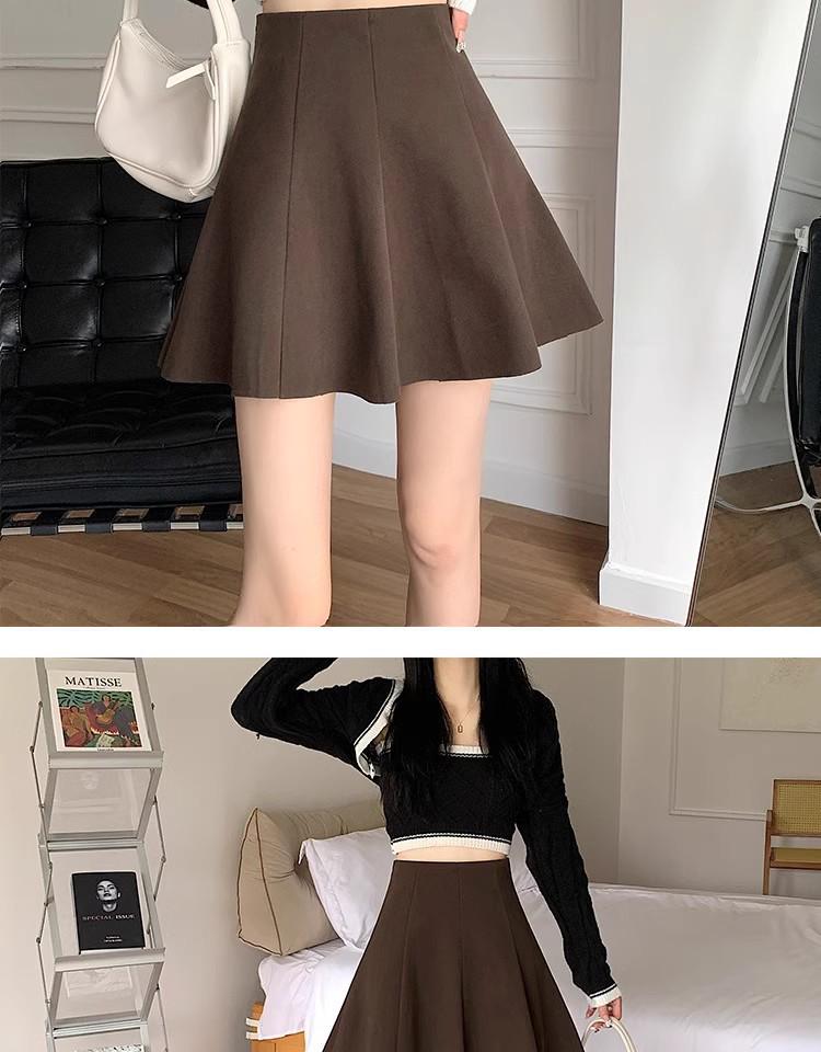 Black Wool Blend Women's A-line Short Skirt - 2026 Autumn/Winter Hip-hugging, Fluffy, Petite, Versatile Umbrella Skirt