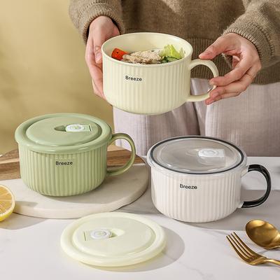 3Zby Instant Noodle Bowl With Lid And Handle Ceramic Dormitory Student Instant Noodle Cup Microwave Oven Household Noodle Bowl