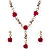 Vintage Gold Red Rose Jewelry Set, Floral Necklace, Bracelet & Drop Earrings for Women