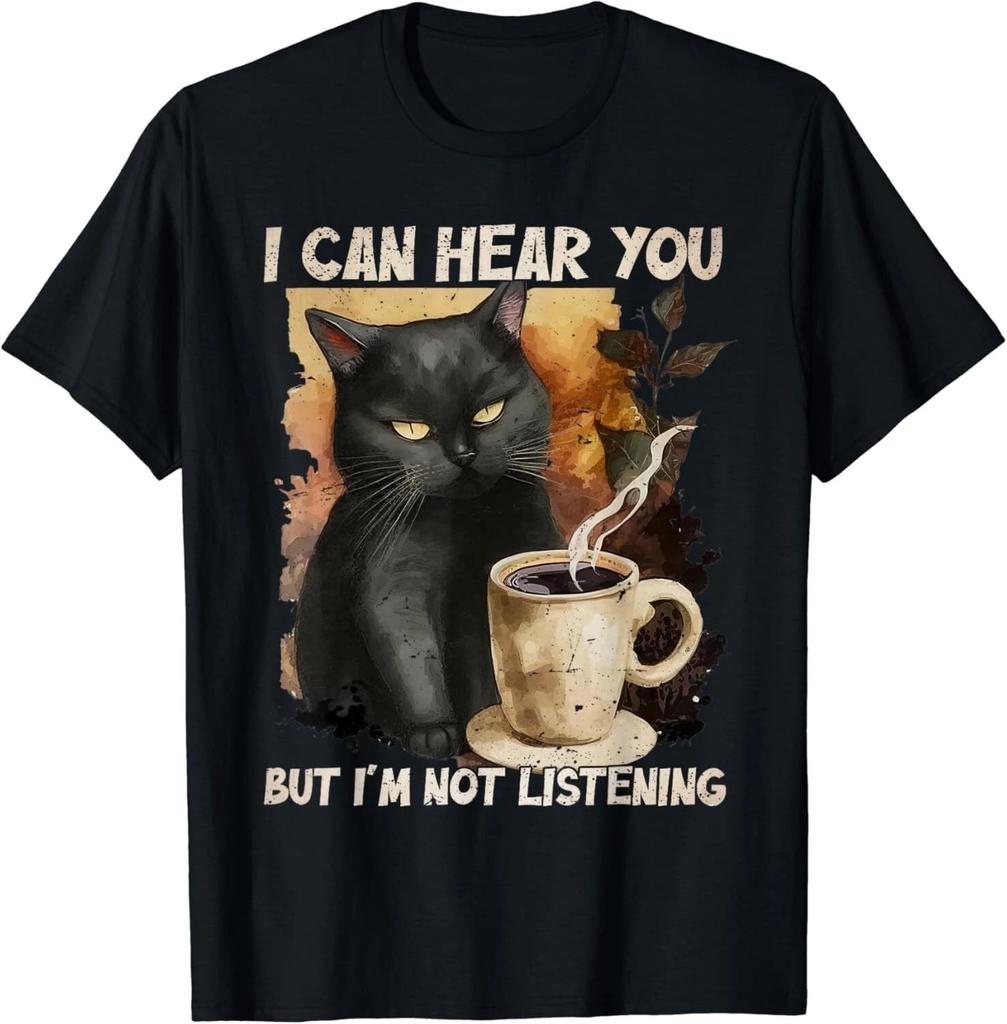 Cute Cat I Can Hear You but I_m Listening_ Cat and Coffee Gift Unisex T-Shirt