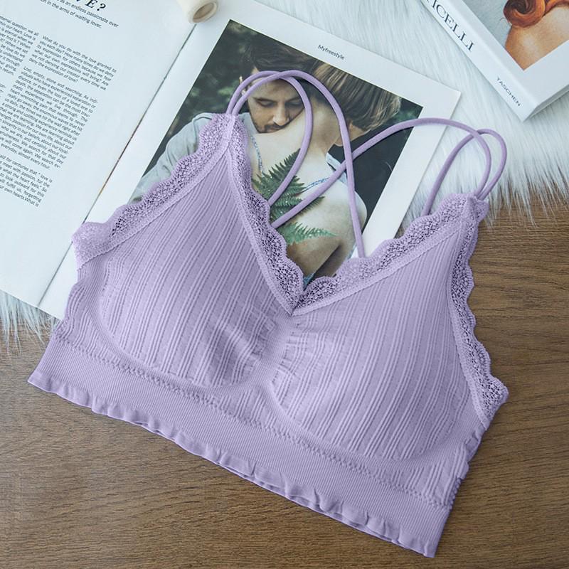 Spitzen-Tube-Top mit V-Ausschnitt und überkreuztem Rücken und Sichtschutz für Damen